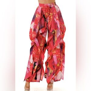 Ruffle Wavy RED ABSTRACT print Women's Pants